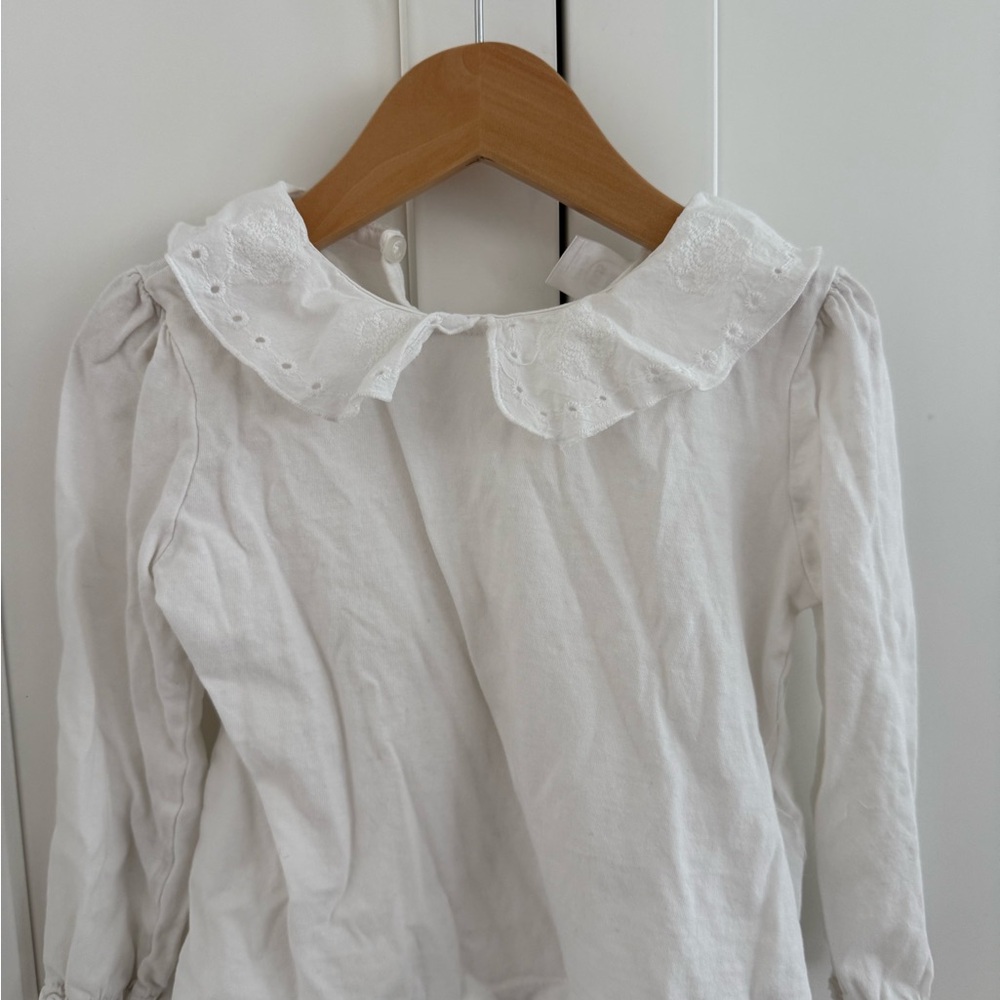 White Eyelet Collar Long Sleeve Top